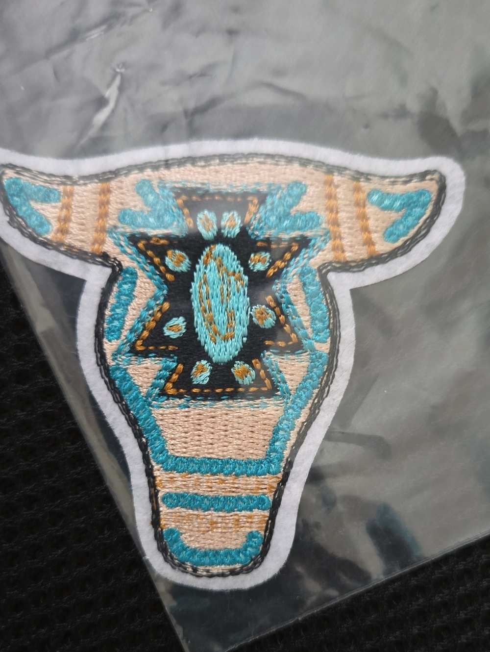Patch Turquoise and Cream Embroidered Longhorn Accent - Brand Unknown
